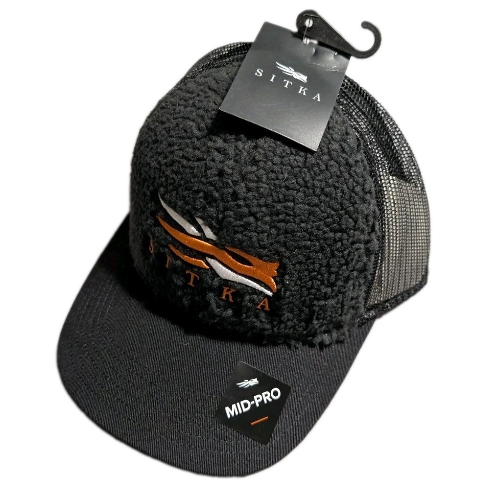 Sitka Fanatic Mid Pro Trucker Hat Black Sherpa Mesh Snapback OSFA NWT